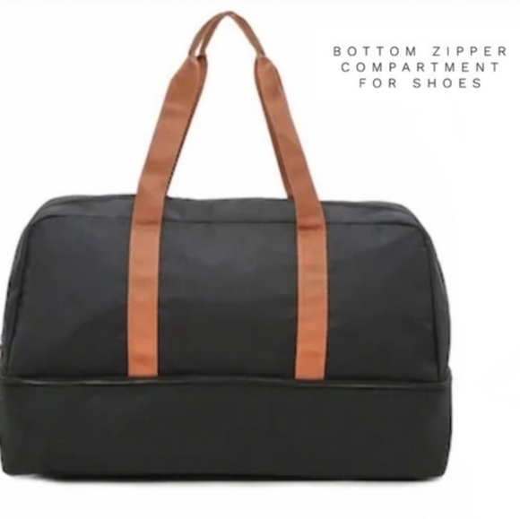 DSW Weekender Duffle Bag Black Tan Separte Shoe Compartment Gym Bag Travel Bag - Picture 2 of 15